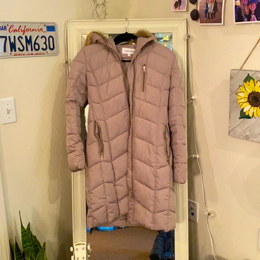 Mauve Calvin Klein Long Puffer Coat